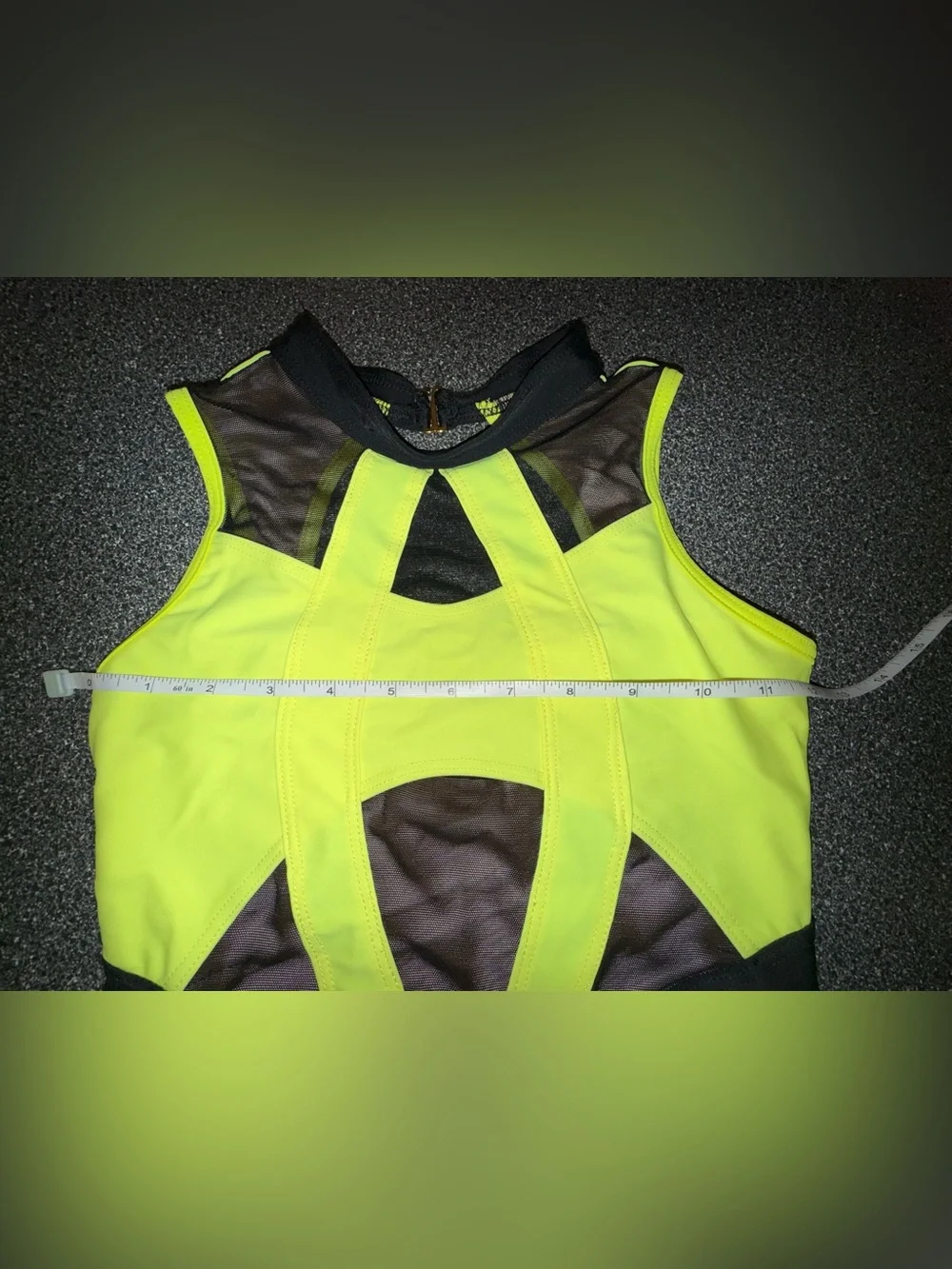 Kandi Kouture Neon Yellow & Black Mesh Dance Leotard Size Child X-Large